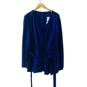 Fashion To Figure Blue Long Sleeve Surplice Neck Top Size 2X NWT
